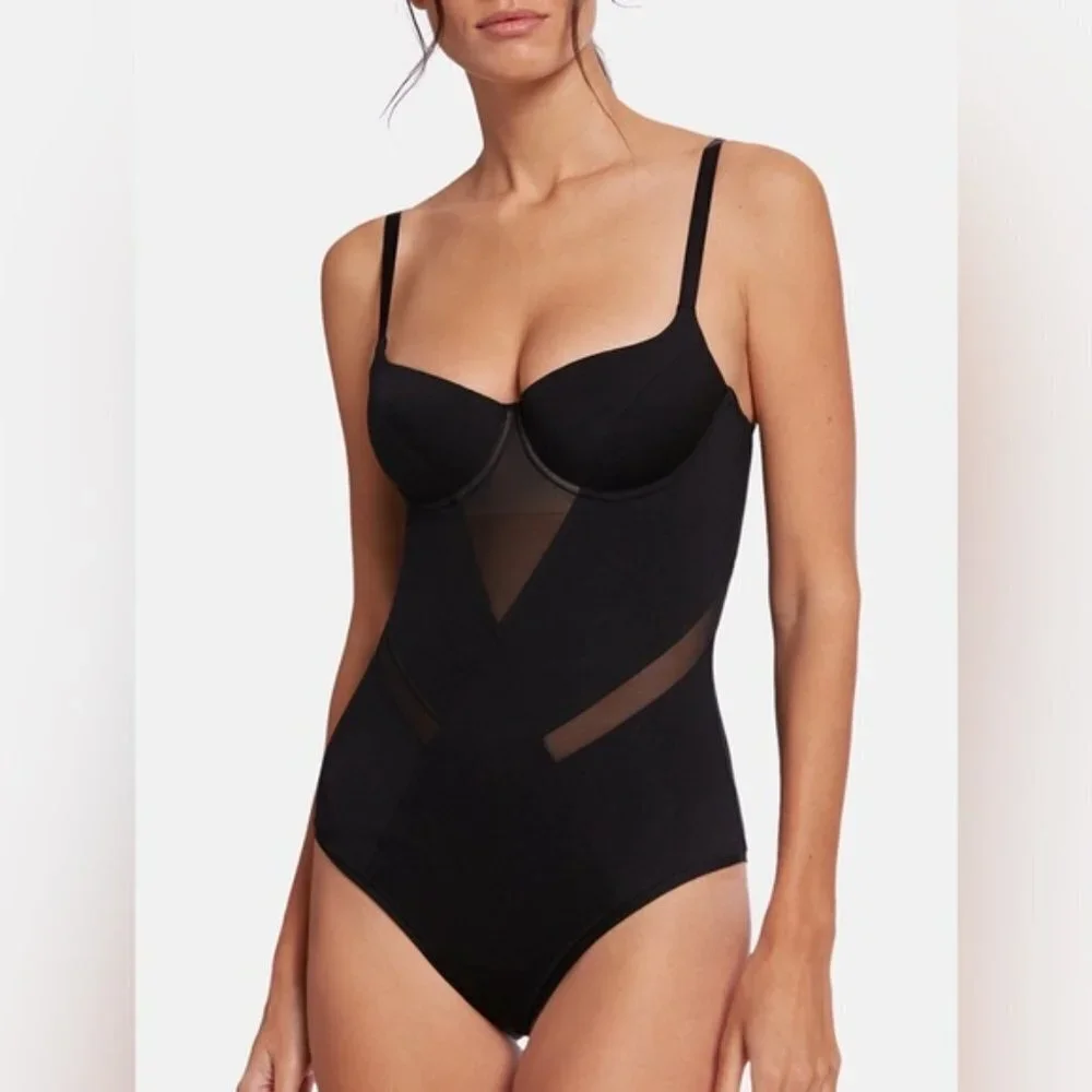 NWT WOLFORD Egyptian blue Juventas beach light shaping one piece swim L/B cup